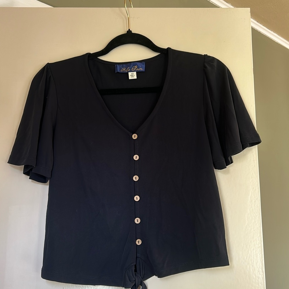 Blue Rain Black button up blouse size XS